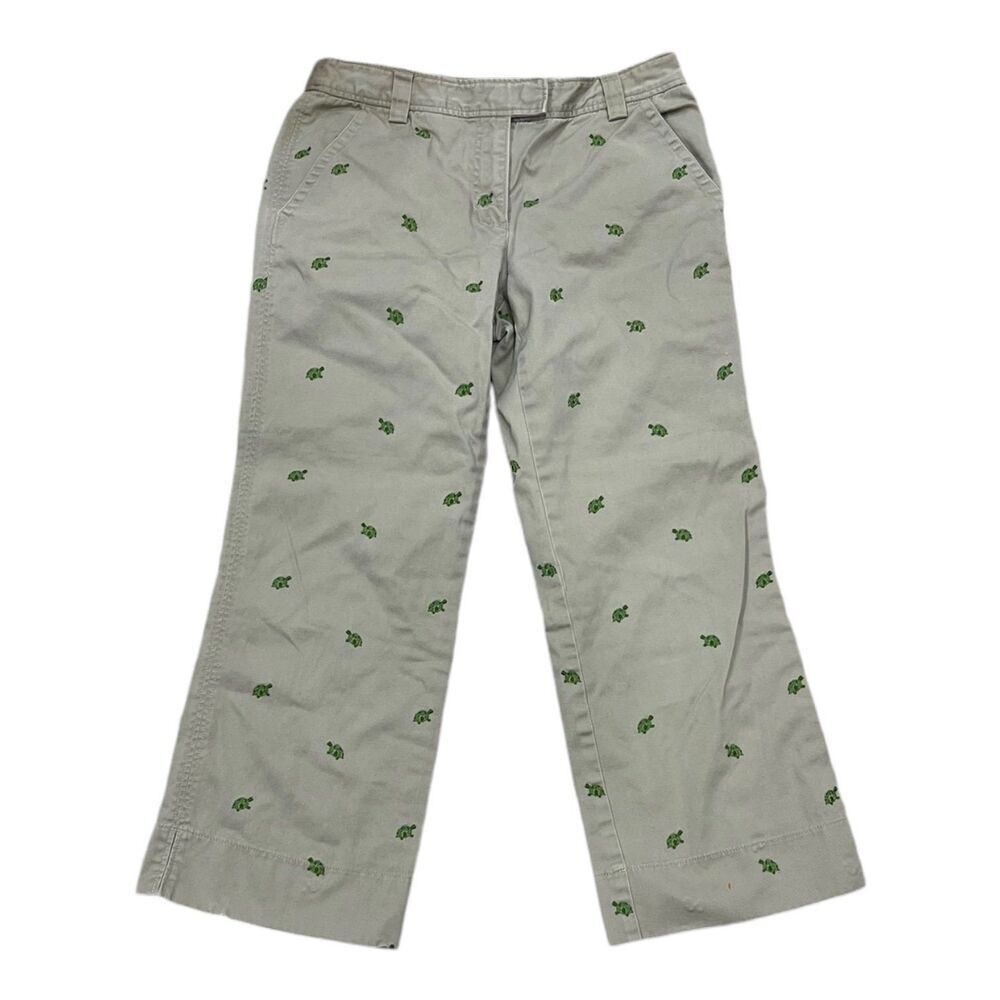 J. Crew Beige Embroidered Turtle Cropped Chino Pants 4